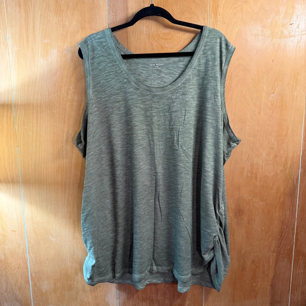 Lane Bryant Womens Olive Green Slub Knit Side Ruched Sleeveless Top‎ Size 26/28